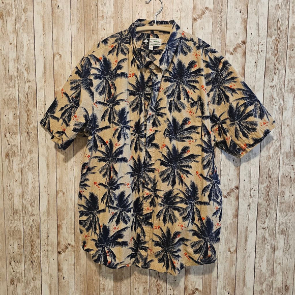 Men's Lifted Research Group Beige Blue Palm Tree Short Sleeve Shirt Size Large - Picture 1 of 7